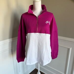Victoria's Secret Pink and White Boxy Polo Sweatshirt